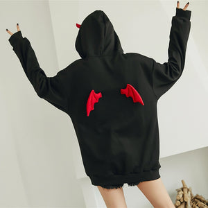 Cute Hoodies Women Punk Gothic Girls Devil Horn Chic Hooded Pullover Loose Sweatshirt Autumn Winter High Street Harajuku Hoodie