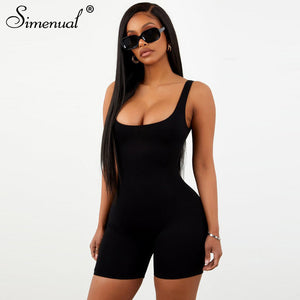 Simenual Fitness Casual Sporty Biker Playsuit Sleeveless Solid Rompers Womens Jumpsuit Fashion Summer 2019 Active Wear Playsuits