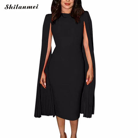 elegant Cape Sleeve Dress women slim solid sexy bodycon dress female 2019 office lady workwear vintage hip package party dresses