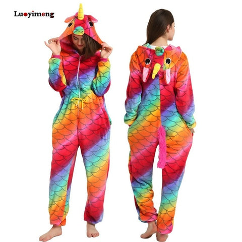 Winter Pink Unicorn Pajama Sets Cartoon Sleepwear Women Pajamas Flannel Animal Stitch Panda Unicorn Pyjama Kigurumi Nightwear