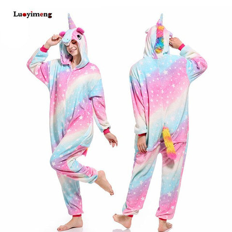 Winter Pink Unicorn Pajama Sets Cartoon Sleepwear Women Pajamas Flannel Animal Stitch Panda Unicorn Pyjama Kigurumi Nightwear