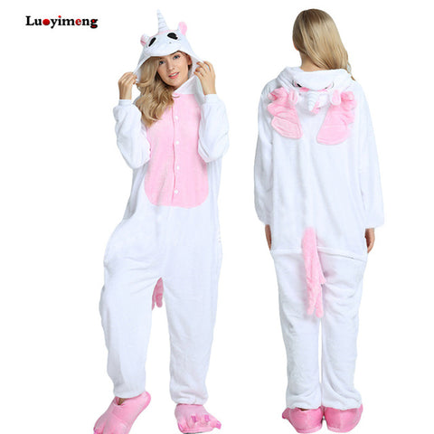 Winter Pink Unicorn Pajama Sets Cartoon Sleepwear Women Pajamas Flannel Animal Stitch Panda Unicorn Pyjama Kigurumi Nightwear