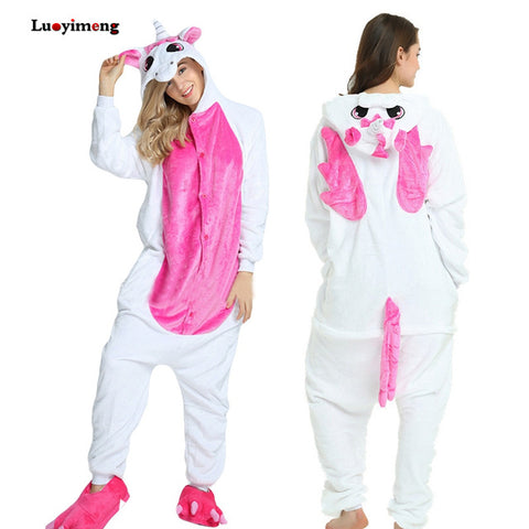 Winter Pink Unicorn Pajama Sets Cartoon Sleepwear Women Pajamas Flannel Animal Stitch Panda Unicorn Pyjama Kigurumi Nightwear