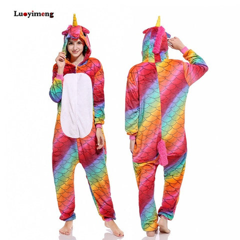 Winter Pink Unicorn Pajama Sets Cartoon Sleepwear Women Pajamas Flannel Animal Stitch Panda Unicorn Pyjama Kigurumi Nightwear