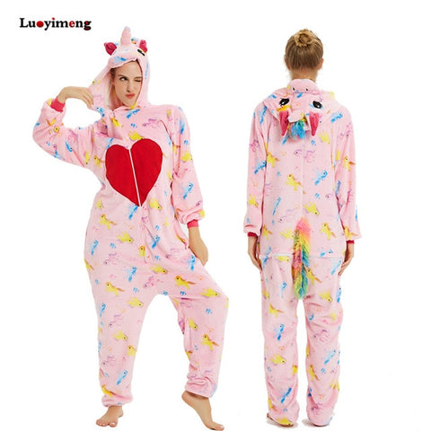 Winter Pink Unicorn Pajama Sets Cartoon Sleepwear Women Pajamas Flannel Animal Stitch Panda Unicorn Pyjama Kigurumi Nightwear