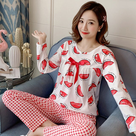 26 Style Choose Autumn Winter Women Pajamas Set 2019 Cotton Warm Long Sleeve Print Girl Sleepwear Christmas Adult  Party pajamas