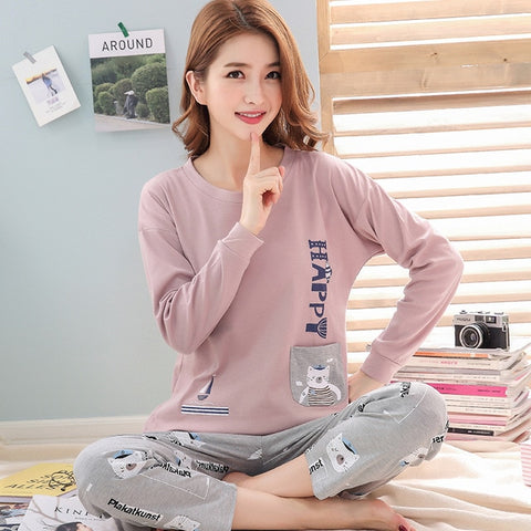 26 Style Choose Autumn Winter Women Pajamas Set 2019 Cotton Warm Long Sleeve Print Girl Sleepwear Christmas Adult  Party pajamas