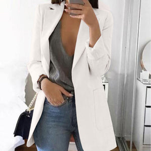 Autumn Office lady Long Slim Blazers Suit Women white Notched Blazer Coat Casual elegant long sleeve Female Business suit 2019