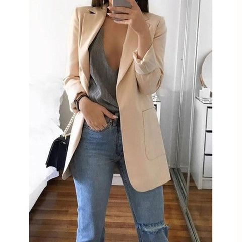 Autumn Office lady Long Slim Blazers Suit Women white Notched Blazer Coat Casual elegant long sleeve Female Business suit 2019