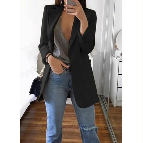 Autumn Office lady Long Slim Blazers Suit Women white Notched Blazer Coat Casual elegant long sleeve Female Business suit 2019