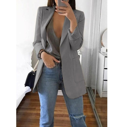 Autumn Office lady Long Slim Blazers Suit Women white Notched Blazer Coat Casual elegant long sleeve Female Business suit 2019