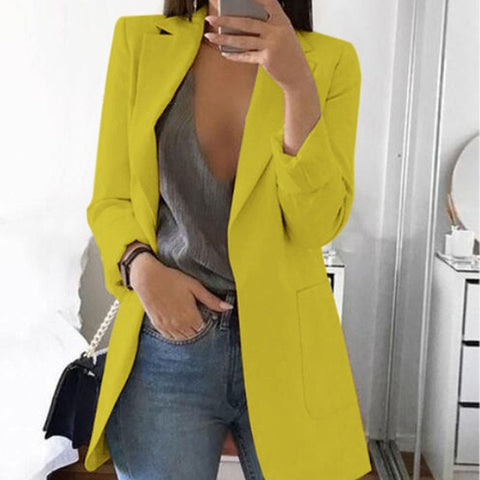 Autumn Office lady Long Slim Blazers Suit Women white Notched Blazer Coat Casual elegant long sleeve Female Business suit 2019