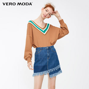 Vero Moda 2019 New Arrivals Women's V-neck Knitted Splice Loose Fit Sweatshirt | 318333516