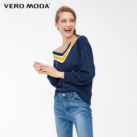 Vero Moda 2019 New Arrivals Women's V-neck Knitted Splice Loose Fit Sweatshirt | 318333516