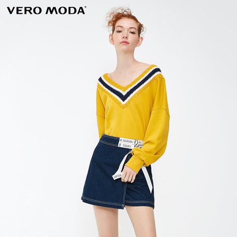 Vero Moda 2019 New Arrivals Women's V-neck Knitted Splice Loose Fit Sweatshirt | 318333516