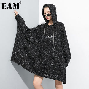 [EAM] Loose Fit Letter Printed Oversized Sweatshirt New Hooded Long Sleeve Women Big Size Fashion Autumn Winter 2019 1D212