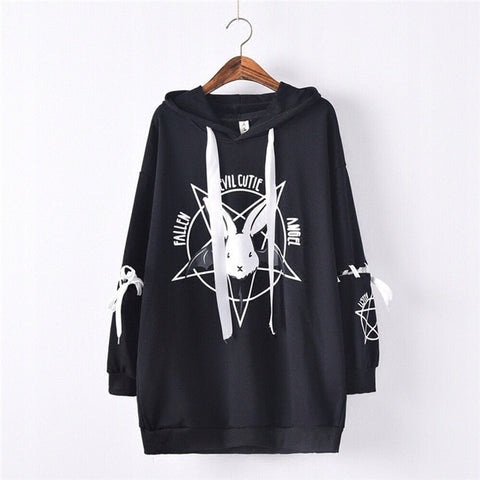 Merry Pretty Harajuku Cute Lolita Women Tumblr Sweatshirt Rabbit Pentacle Print Lace Up Hoodies Loose Tracksuit Pullover Female