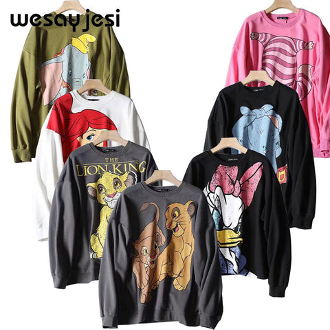 Womens sweatshirts Hoodies 2019 Black Pink Lion King Print Women Hoodies Long Sleeve O Neck Ladies Sweatshirt Casual Pullover