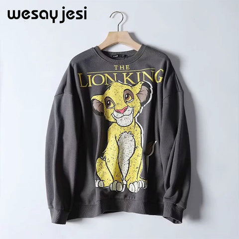 Womens sweatshirts Hoodies 2019 Black Pink Lion King Print Women Hoodies Long Sleeve O Neck Ladies Sweatshirt Casual Pullover