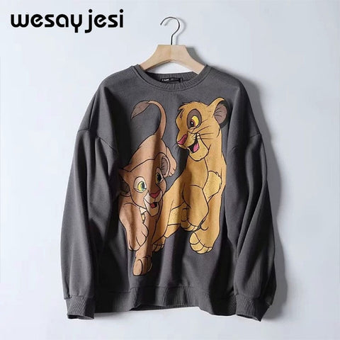 Womens sweatshirts Hoodies 2019 Black Pink Lion King Print Women Hoodies Long Sleeve O Neck Ladies Sweatshirt Casual Pullover