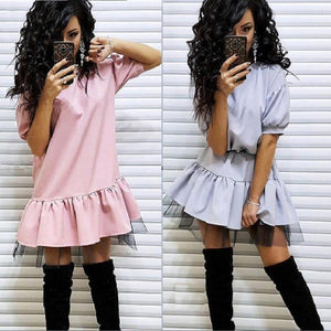 Women Vintage Lace Patchwork Sashes A-line Dress Short Sleeve O neck Casual Mini Party Dress 2019 Summer Office Lady Women Dress