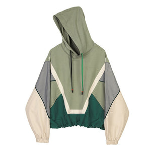 [EAM] Loose Fit Green Contrast Color Oversize Sweatshirt New HoodedLong Sleeve Women Big Size Fashion Autumn Winter 2019 1B468