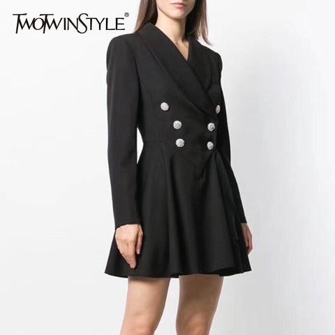 TWOTWINSTYLE Patchwork Crystal Women's Blazer Notched Long Sleeve High Waist Female Suit 2019 Autumn Fashion New Clothing