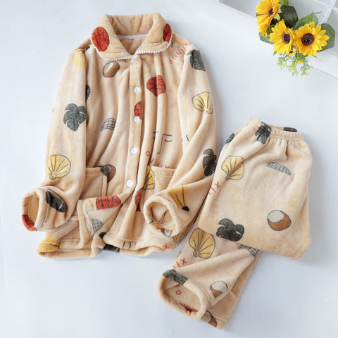 JULY'S SONG Winter Pajamas Set Women Sleepwear Warm Flannel Long Sleeves Pajamas Pink Cute  Animal Homewear Thick Home Suit