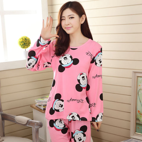 Wholesale Pajamas Sets Spring Autumn 18 Style Thin Carton Generation Polyester Women Long Sleepwear Suit Gift Female Pyjamas Set