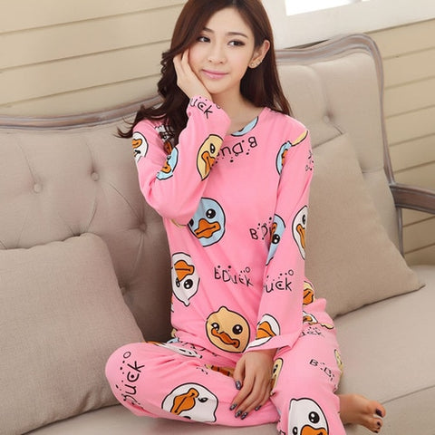 Wholesale Pajamas Sets Spring Autumn 18 Style Thin Carton Generation Polyester Women Long Sleepwear Suit Gift Female Pyjamas Set