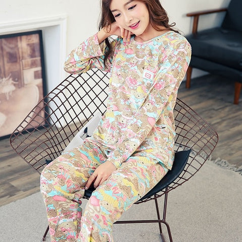 Wholesale Pajamas Sets Spring Autumn 18 Style Thin Carton Generation Polyester Women Long Sleepwear Suit Gift Female Pyjamas Set