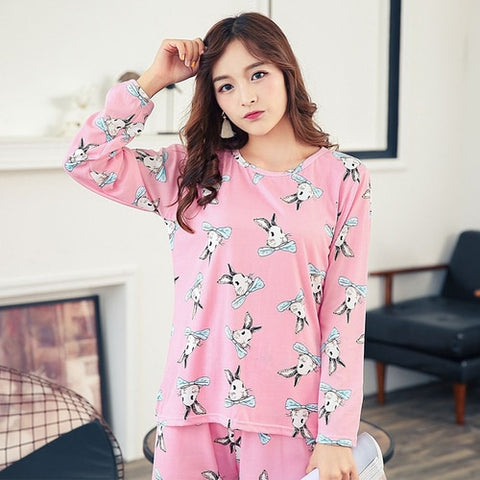 Wholesale Pajamas Sets Spring Autumn 18 Style Thin Carton Generation Polyester Women Long Sleepwear Suit Gift Female Pyjamas Set