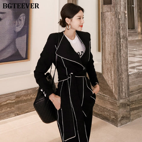 Fashion Contrast Color Lace Up Women Pant Suit Elegant Women Blazer Suits Slim Jacket & Pencil Pant Black Female Work Suits 2019