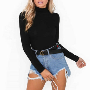 Hot Fashion Turtleneck Bodysuit Women Ladies Slim Stretch Leotard Long Sleeve Body Bodysuits Black White Rompers Womens Jumpsuit