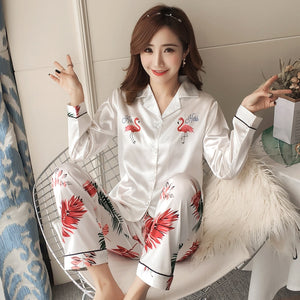 Autumn Winter 2018 WAVMIT New Women Pyjamas Silk Long Tops Set Female Pajamas Set NightSuit Sleepwear Sets Long Pant Women Night