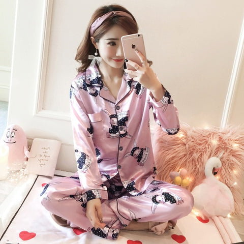 Autumn Winter 2018 WAVMIT New Women Pyjamas Silk Long Tops Set Female Pajamas Set NightSuit Sleepwear Sets Long Pant Women Night