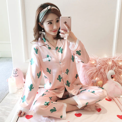 Autumn Winter 2018 WAVMIT New Women Pyjamas Silk Long Tops Set Female Pajamas Set NightSuit Sleepwear Sets Long Pant Women Night