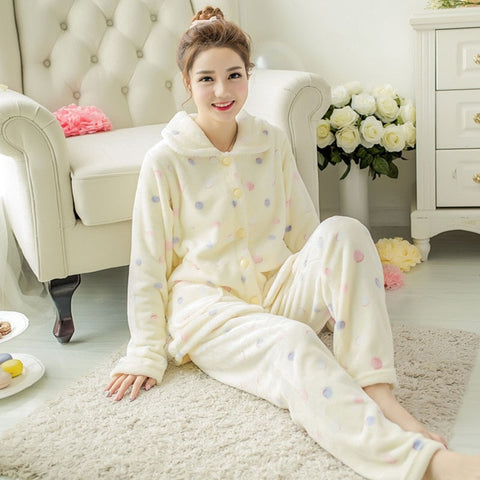 JULY'S SONG Winter Pajamas Set Women Sleepwear Warm Flannel Long Sleeves Pajamas Pink Cute  Animal Homewear Thick Home Suit