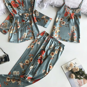 Lisacmvpnel 3 Pcs Printing Women Robe Sets  Spaghetti Strap+Cardigan+Pant Set Sexy Fashion Female High Quality Pajamas