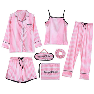 Sleepwear 7 Pieces Pyjama Set 2018 Women Autumn Winter Sexy Pajamas Sets Sleep Suits Soft Sweet Cute Nightwear Gift Home Clothes