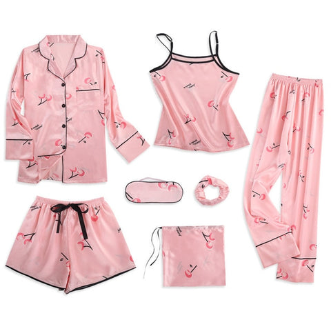 Sleepwear 7 Pieces Pyjama Set 2018 Women Autumn Winter Sexy Pajamas Sets Sleep Suits Soft Sweet Cute Nightwear Gift Home Clothes