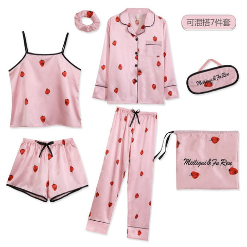 Sleepwear 7 Pieces Pyjama Set 2018 Women Autumn Winter Sexy Pajamas Sets Sleep Suits Soft Sweet Cute Nightwear Gift Home Clothes