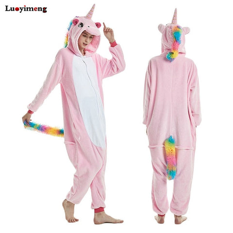 Winter Pink Unicorn Pajama Sets Cartoon Sleepwear Women Pajamas Flannel Animal Stitch Panda Unicorn Pyjama Kigurumi Nightwear