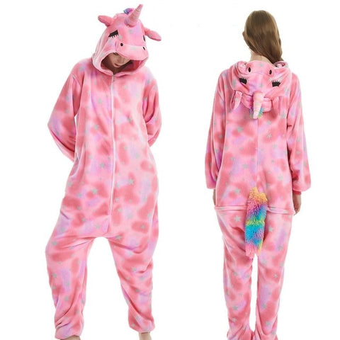 Winter Pink Unicorn Pajama Sets Cartoon Sleepwear Women Pajamas Flannel Animal Stitch Panda Unicorn Pyjama Kigurumi Nightwear