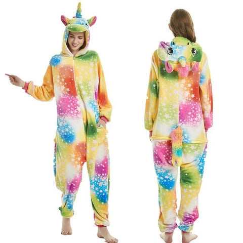 Winter Pink Unicorn Pajama Sets Cartoon Sleepwear Women Pajamas Flannel Animal Stitch Panda Unicorn Pyjama Kigurumi Nightwear