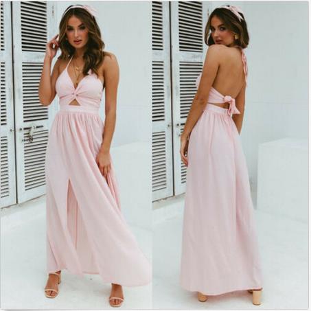 Womens Spaghetti Strap Summer Boho Maxi Long Dress Party Beach Dresses V Neck Split Sundress Floral Halter Dress 2019 New