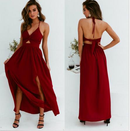 Womens Spaghetti Strap Summer Boho Maxi Long Dress Party Beach Dresses V Neck Split Sundress Floral Halter Dress 2019 New