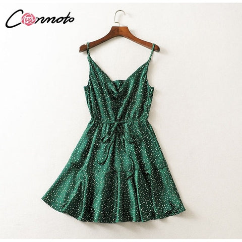 Conmoto 2019 Summer Fashion Strap Backless Stain Short Dress Women Casual High Street Polka Dot Dress Beach Holiday Vestidos