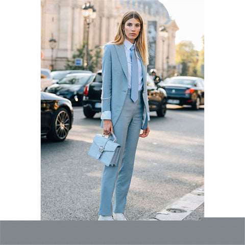 2019 Light Blue Women's Formal Wedding Tuxedo Suits Female Office Business Uniform Suits Women Custom Made 2 Pieces Suits