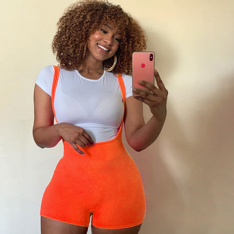 BOOFEENAA Casual Bodycon Rompers Womens Spandex Jumpsuit Summer Sexy Neon Overalls for Women Clothes 2019 Playsuit C66-H82